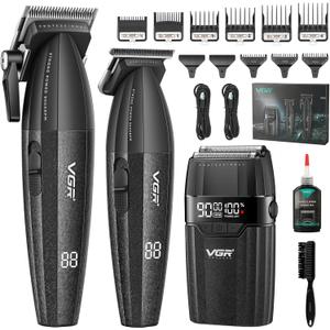VGR 640S3 Professional 3 in 1 Hair Cutting Kit, 9000RPM Hair Clippers for Men Professional Hair Trimmer & Foil Shavers Set, Cordless Mens Barber Combo for Home, for Him(Black)