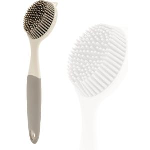 Dish Scrubber, Silicone Soft Bristles Scrub Brush with Scraper Tip, Comfortable Grip Brushes for Kitchen Sink, Pans, Pots, Skillet, Vegetable, Fruit, Potato Cleaning (White/Grey)