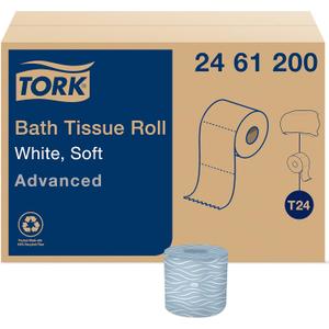 Tork Advanced Toilet Paper Roll, White, Compatible with T24 Dispensers, 2-ply, Soft Tissue, 80 rolls x 500 sheets (2461200)