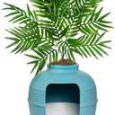 Good Pet Stuff Hidden Cat Litter Box Enclosure with Artificial Plant, Decorative Round Planter, Removable Tray, Charcoal Filter Odor Control, Easy-to-Clean, Made in USA, Essentials Kit, Blue