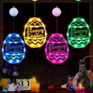  4 Pack Easter Egg Window Lights, Easter Eggs Decorations Lights with Suction Cup, Easter Lights Battery Operated Easter Window Decorations for Home Indoor Easter Party Decor