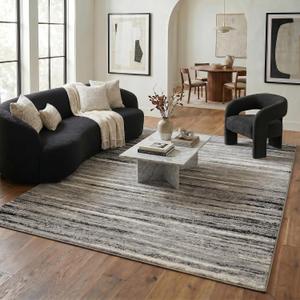 RUG BRANCH Sakarya 4' x 6' (3'11" X 5'7") Contemporary Indoor Area Rug, Modern, Grey Black - Living Room, Bedroom, Dining Room, and Kitchen