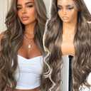 Dofami KOME Blonde Highlight Synthetic Lace Front Wig,13x4 HD Lace Glueless Long Body Wave Curly Wigs for Women Daily Party Use 30IN(#1413HL)
