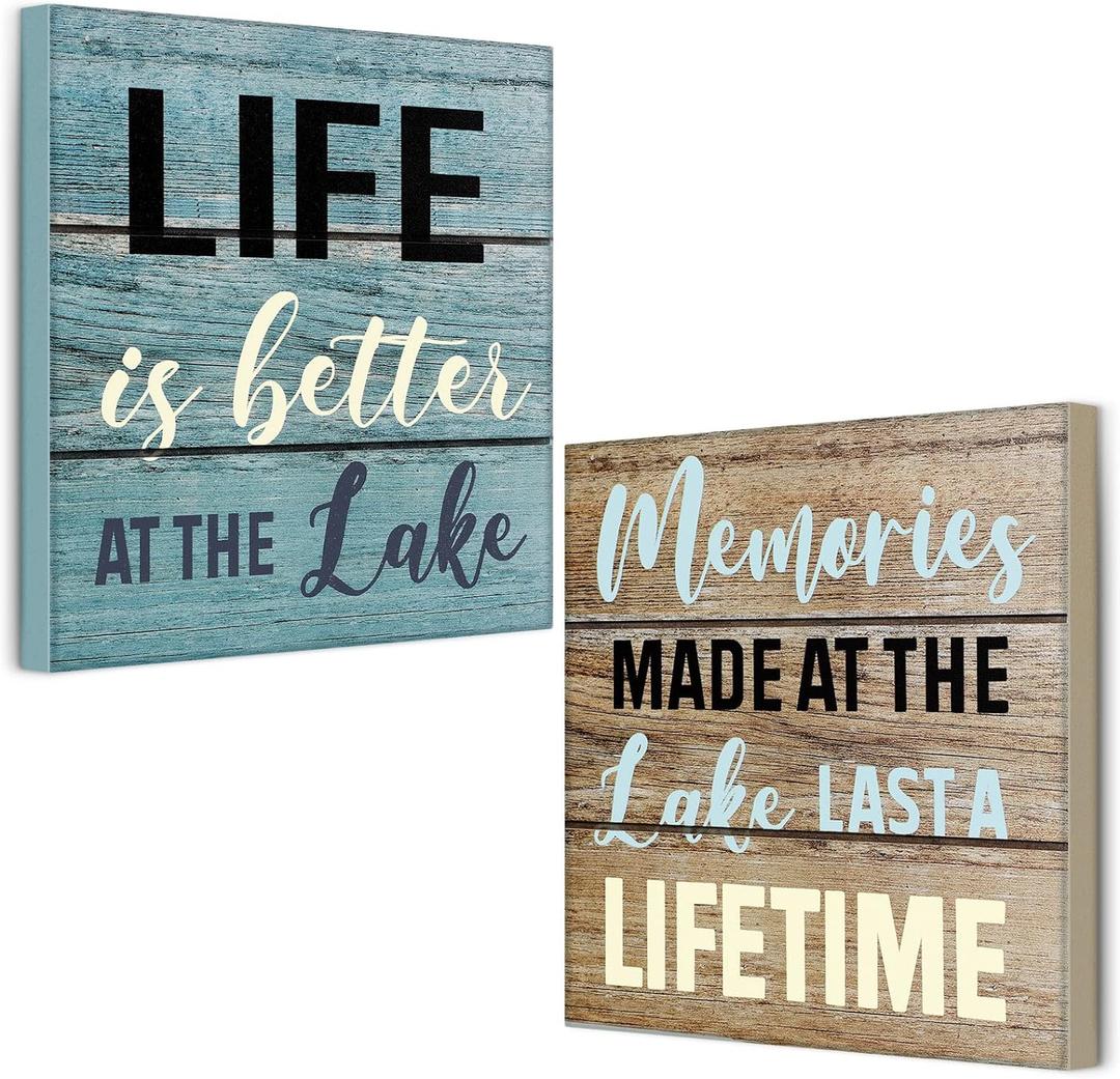 Yulejo 2 Pcs Summer Lake House Decor Memories at The Lake Life Is Better Wooden Motivational Rustic loch Cabin Home Wall Decor Primitive Country loch Sign for Farmhouse Kitchen