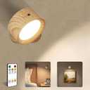LED Wall Mounted Lights, Rechargeable Wall Sconces Lamp, 3 Color Temps & Remote and Touch, 360Rotation Dimmable Cordless Wall Light for Study Bedroom Reading Bedside(Wood, 1 Pack)