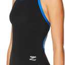 Speedo Women's Swimsuit One Piece Endurance+ Flyback Solid Adult Team Colors (28, Black/Blue)