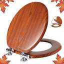 Round Toilet Seat Molded Wood Toilet Seat with Quietly Close and Quick Release Hinges, Easy to Install also Easy to Clean by Angol Shiold (Round, Brownish Red), Size: Round - Metal Hinge