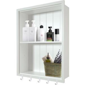 Nalwort 14" x 18" Recessed Medicine Cabinet, 2-Tier Wall Niche for Bathroom, Bedroom, Living Room, Kitchen, White, Solid Wood Wall Medicine Cabinet