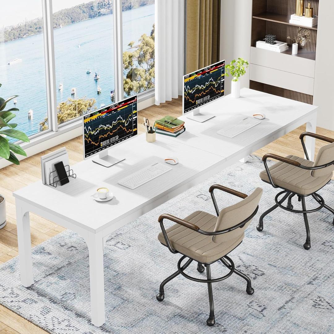 Tribesigns 78.7 Inches Extra Long Computer Desk 2 Person Desk, Double Long Desk, Workstaion for Home Office (White)