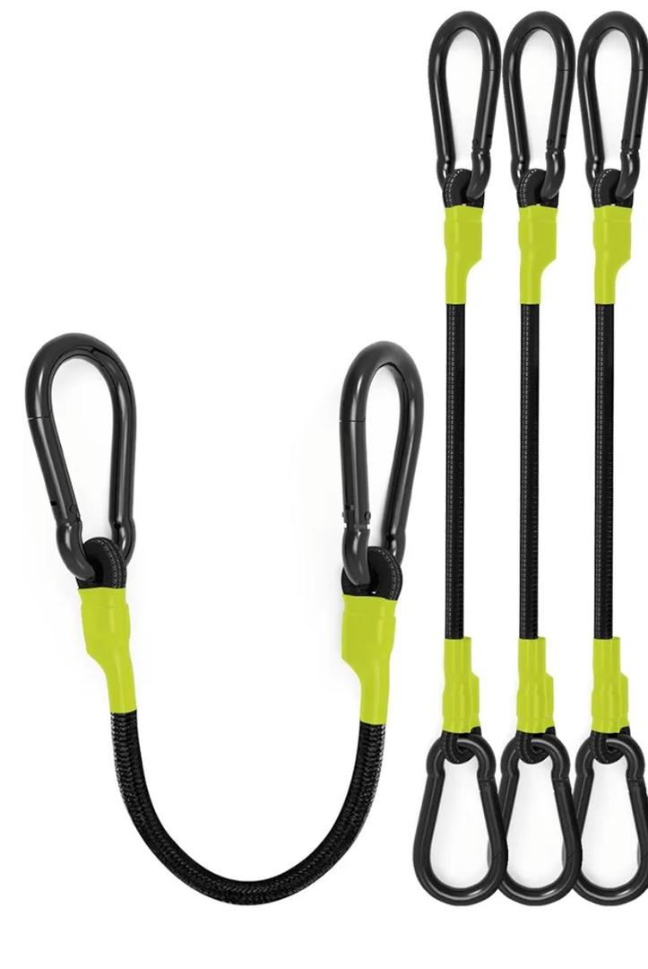 4 Pcs 24 Inch Heavy Duty Carabiner Bungee Cord Outdoor with 190 Lbs Max Break Strength, Black/Yellow Bungee Straps with Upgraded Carabiner Hooks for Luggage Rack, Cargo, Hand Carts, Bike, Camping, etc