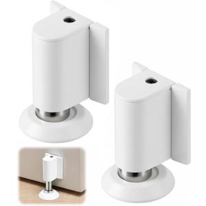 2 Pack Adjustable Magnetic Door Stoppers, Drilled Mount or No Drill Invisible Doorstops for Inside Door with Installation Screws and Adhesive Stickers, Protects Wall from Damage (White)