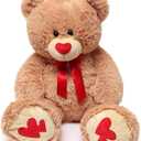 MorisMos Love Heart Giant Teddy Bear, 36 Inch Big Love Bears with Bow Tie, Large Valentines Stuffed Animals for Girlfriend, Boyfriend, Brown