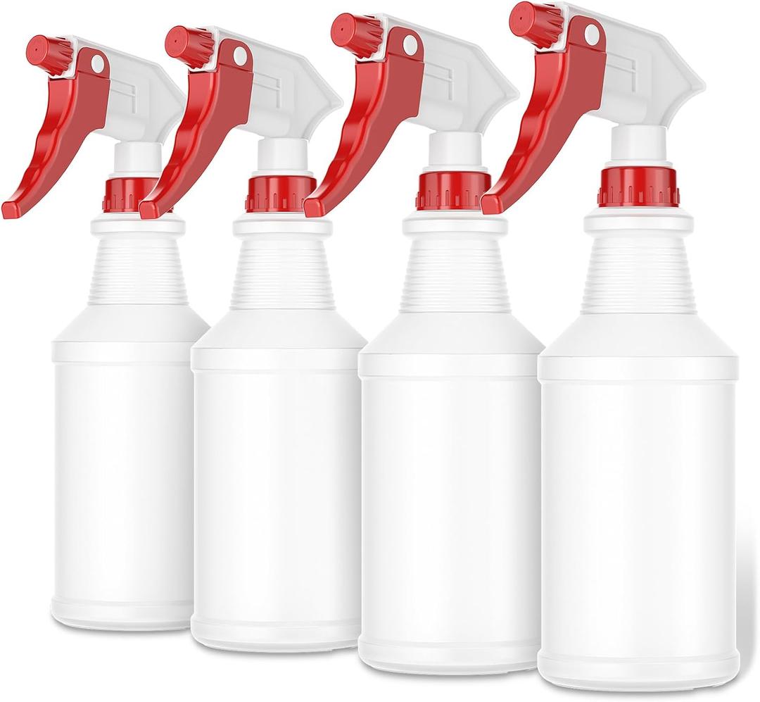 LiBa Spray Bottles (4 Pack,16 Oz), Refillable Empty Spray Bottles for Cleaning Solutions, Hair Spray, Watering Plants, Superior Flex Nozzles, Mist Sprayer, Bleach/Vinegar/Rubbing Alcohol Safe (white)