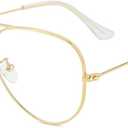 Gleyemor Blue Light Aviator Glasses for Women Men, Metal Frame Anti Blue Light Lens Computer Glasses (01 Gold)