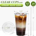 Ginkgo 32 oz Clear Plastic Cups with Lids and Jumbo Straws, Disposable To Go Iced Coffee Cups for Smoothie, Boba Milk Tea - 50 Pack