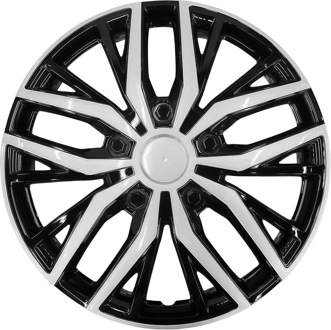 16 Inch Hubcaps with Adjustable Steel Retention Rings, Premium ABS Universal Fit, Set of 4 Wheel Covers (Silver-Black)