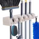 HYRIXDIRECT Wall Mount Broom Mop Holder Hanger Garden Tool Organizers Rack Garage Laundry Room Organizations and Storage with Hooks Heavy Duty (Beige)
