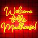 Tiabuy Welcome to the Mad House Neon Sign for Wall Art Decor, Alice In Wonderland Decoration Red LED Lights for Dimmable LED Lights for Bedroom Man Cave Party Bar Background Decoration Birthday Gifts