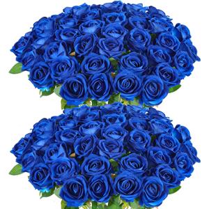 Hananona 50 Artificial Roses in Bulk, Fake Silk Roses Realistic Blue Roses for Wedding Centerpieces Flower Arrangement Home Decor (Blue)