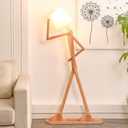 Cool Tall Wood Floor Lamp for Living Rooms Bedrooms - Office Corner Decorative Reading Standing Arc Light Creative Swing Arm Gift Ideas for Kids Boys Girls Bedside - LED Bulb Included (Ash)