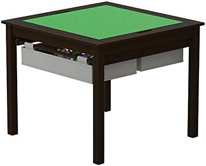 UTEX 2 in 1 Kids Construction Play Table with Storage Drawers and Built in Plate (Espresso with Grey Drwaer), 25.6D x 25.6W x 21H in