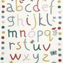USTIDE 4x6 Large Kids Rug, Non Slip Educational Alphabet Rug, Baby Play Mat, Thick Non Slip Faux Wool Learning Carpet for Baby Children Bedroom Classroom Playroom Nursery Rug (120x180cm) (5'11" x 3'11" (Square), Cream)