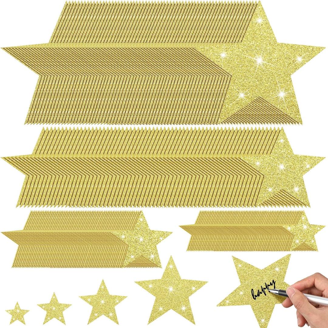 256 Pcs Glitter Star Cutouts Paper Decoration Back to School Cardboard Glitter Star Wall Decor Confetti Cutouts for Bulletin Board Classroom Movie Night Party Decoration 4 Sizes(Gold)
