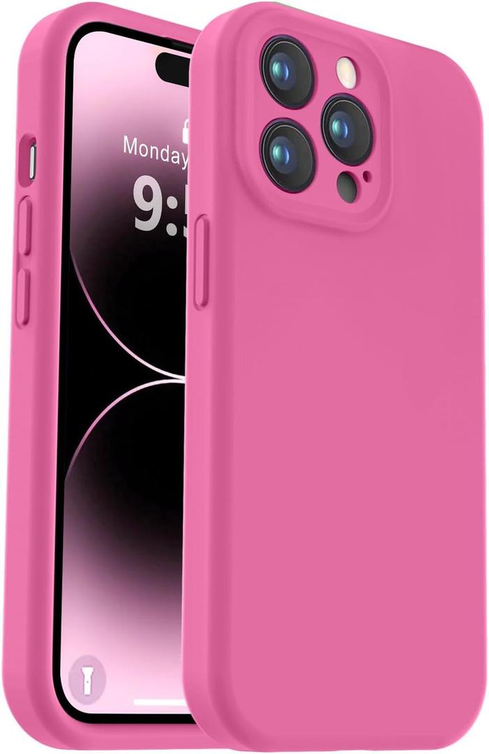 Vooii Compatible with iPhone 14 Pro Case, Liquid Silicone Upgrade [Camera Protection] [Soft Anti-Scratch Microfiber Lining] Shockproof Phone Case for iPhone 14 Pro 6.1 inch - Pitaya