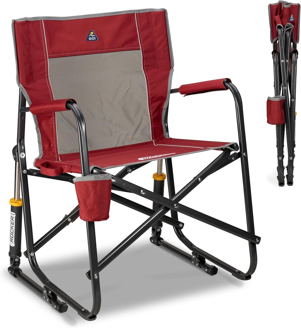 GCI Outdoor Freestyle Rocker Camping Chair | Portable Folding Rocking Chair with Solid, Durable Armrests, Drink Holder & Comfortable Backrest Cinnamon