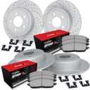 R1 Concepts Front and Rear Brakes and Rotors| Hardware Included| Front and Rear Optimum OEp Brake Pads and Rotors Kit| Fits 2008-2013 INFINITI G37; 2014-2015 INFINITI Q60; 2009 Nissan 350Z
