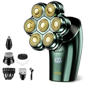 Head Shavers for Bald Men - 7D Arc Magnetic Detachable Electric Razor, Waterproof Wet Dry 5-in-1 Electric Shaving & Grooming Kit, LED Display Rechargeable Head & Body Hair Shaver, Dark Green