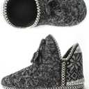 Women's Cozy Knit Slipper Boots Memory Foam Non-slip Indoor Outdoor Warm House Booties (Black)