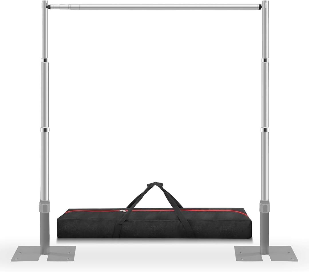 Jiang&Rong 10ft x 10ft Adjustable Backdrop Stand Kit - Heavy Duty Pipe and Drape Stand for Wedding, Birthday Party, Banquet Decorations (Silver)