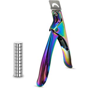Acrylic Nail Cutter with Magnet Sizer & Length Measurement,Adjustable Stainless Nail Trimmer for Salon Home Nail Art, Professional Nail Clippers for Precise Manicures (Rainbow)