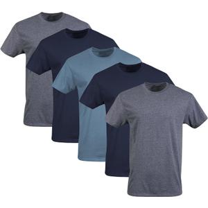 Gildan Men's Crew T-Shirts, Multipack, Style G1100, Navy/ Heather Navy/ Indigo Blue (5-Pack), Large
