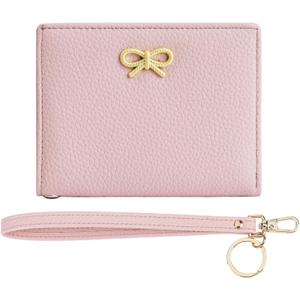 GOIACII Small Women's Wallet RFID Blocking Wristlet Girls Cute Bow Mini Purse Bifold Silm Card Holder Pink