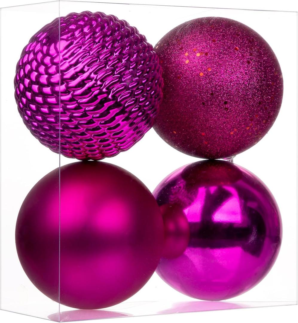 Christmas Ornaments Balls 4.7" Large Christmas Decorations Xmas Tree Shatterproof Big Hot Pink Christmas Ball Ornaments with Hanging Loop for Wedding Holiday Halloween Party Indoor Outdoor Decor 4 Pcs