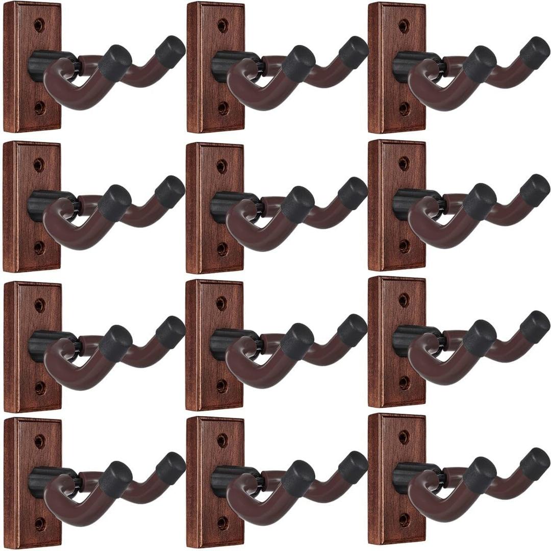 Sound harbor Guitar Wall Mount 12 Pack Bulk Wood Guitar Hanger Mount Hook Stand Wall for Acoustic, Electric Guitar, Bass
