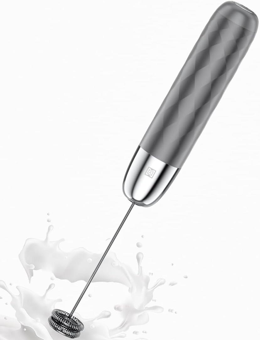 Maestri House Rechargeable Milk Frother, LunaFro Mini Handheld Electric Foam Maker Detachable Stainless Steel Whisk Drink Mixer Foamer Mini Blender for Matcha, Lattes, Cappuccino, No Stand (Medium Gray and Silver)