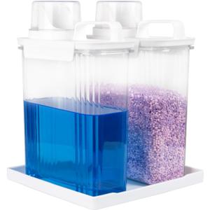 68oz Laundry Detergent Container, 2 Pack Plastic Liquid Detergent Dispenser for Laundry Room Powder,Soap,Fabric Softener, Scent Beads Storage and Organization,with 5 Labels,1 Tray.(2, 68oz) 68oz Laundry Detergent Container, 2 Pack Plastic Liquid Detergent Dispenser for Laundry Room Powder,Soap,Fabric Softener, Scent Beads Storage and Organization,with 5 Labels,1 Tray.(2, 68oz)