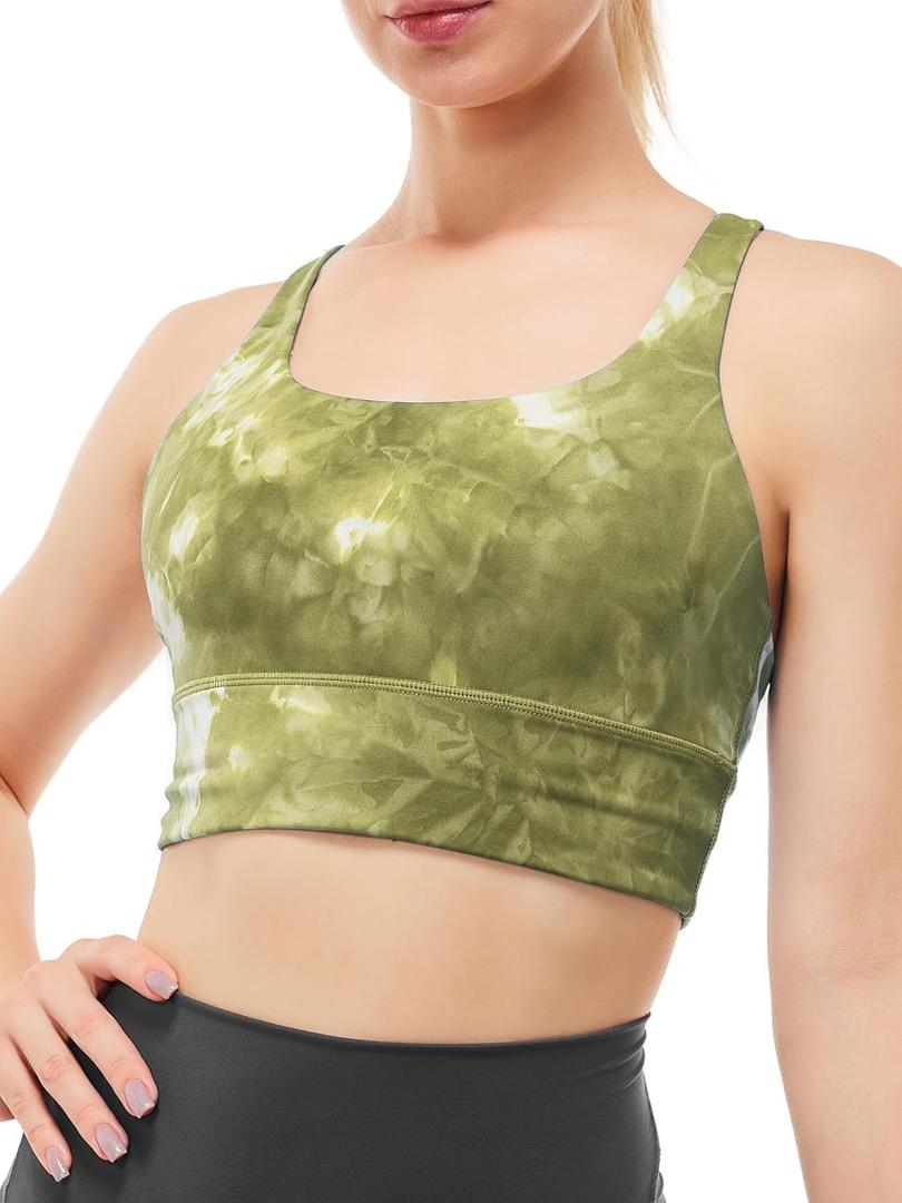 Women's Strappy Sports Bras Fitness Workout Padded Yoga Bra Criss Cross (Green, M)