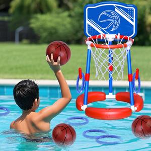 Pool Basketball Hoop Poolside with Backboard & Ring Toss Pool Games,Floating Basketball Hoop for Pool Toys for Kids Ages 4-8,Family Party Summer Toys for Kids Ages 8-12,Summer Vacation, Blue