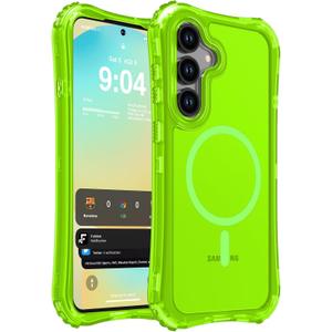 WRJ for Samsung Galaxy S25 FE Case Matte,2-Layer Durable Bumper [Compatible with MagSafe][Military Grade Drop Protection] Translucent Anti-fingerprint Full Body Shockproof Phone Case-Fluorescent Green