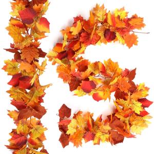 Joyhalo 2 Pack Fall Leaves Garland Indoor Outdoor Fall Decor, Hanging Maple Leaves Garland for Mantle, Door Frame, Fireplace and Thanksgiving Decor