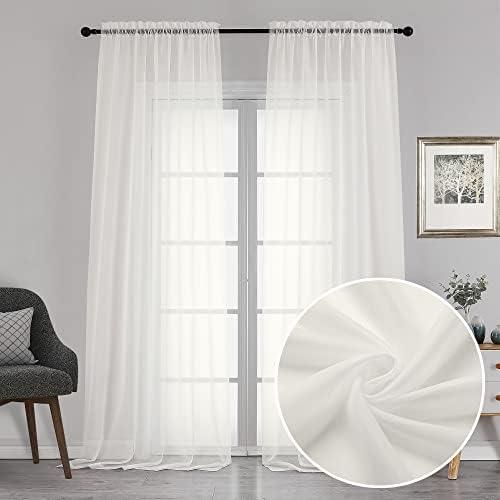 Chyhomenyc Sheer Curtains 120 Inch Extra Long, 2 Pieces, Rod Pocket Top Soft Voile Texture Window Draperies Lightweight & Airy Panels for Living Room/Bedroom, Each 42W x 120L inches, Ivory