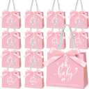 Spakon 25 Packs Baby Shower Favors for Guests Oh Baby Gifts Bag with Handles Paper Goodie Gift Bags with Ribbon for Newborn Gender Reveal Favors(Pink)