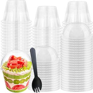 100 Pcs 6oz Clear Plastic Cups with Dome Lids and Spoons, Transparent Disposable Parfait Dessert Cups for Fruit ,Ice Cream, Cupcake, Iced Cold Drinks