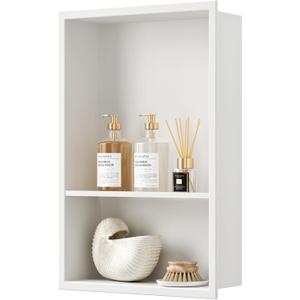 Neodrain 12X18 Inch White Double Shelf Stainless Steel Shower Niche, No Tile Needed Bathroom Shelf, Two Layer Recessed Built-in Wall Niche