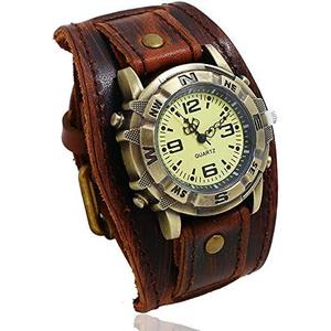 Leatrom Men's Watch Punk Retro Bracelet Watch for Men Fashion Men's Punk Hip -hop Leather Bracelet Watch (Retrol Brown)