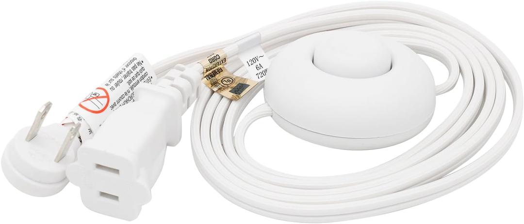 FIRMERST Foot Switch 2 Prong Extension Cord 6 Feet for Floor lamp, Holiday Lights, White